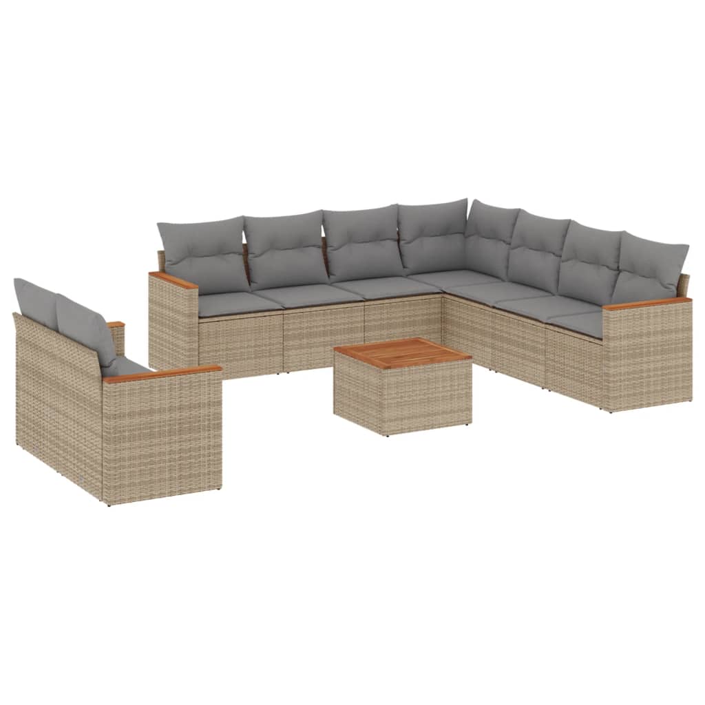 sofasæt til haven 10 dele med hynder polyrattan beige
