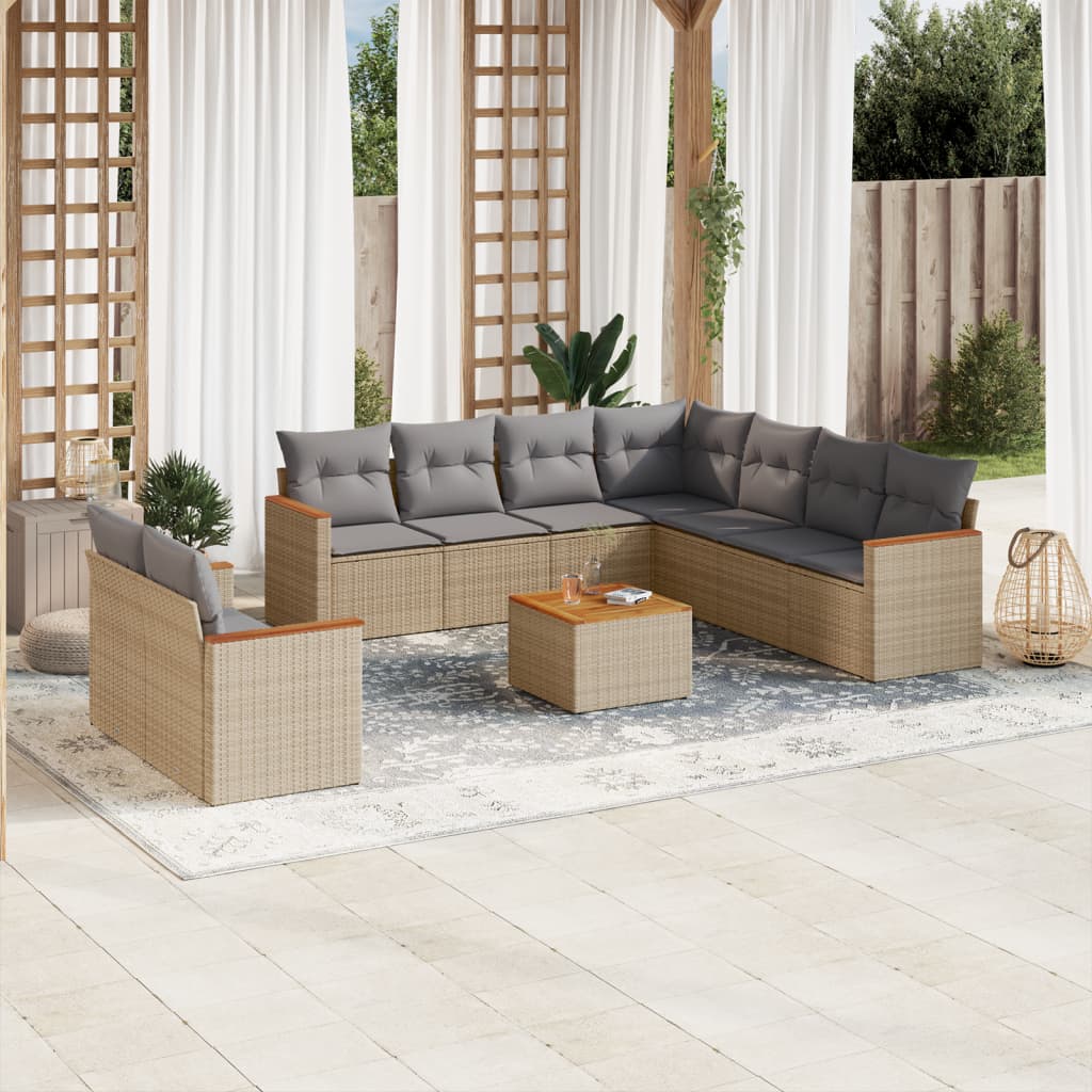 sofasæt til haven 10 dele med hynder polyrattan beige