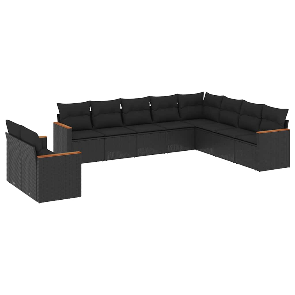 sofasæt til haven 10 dele med hynder polyrattan sort