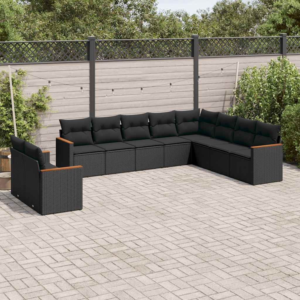 sofasæt til haven 10 dele med hynder polyrattan sort