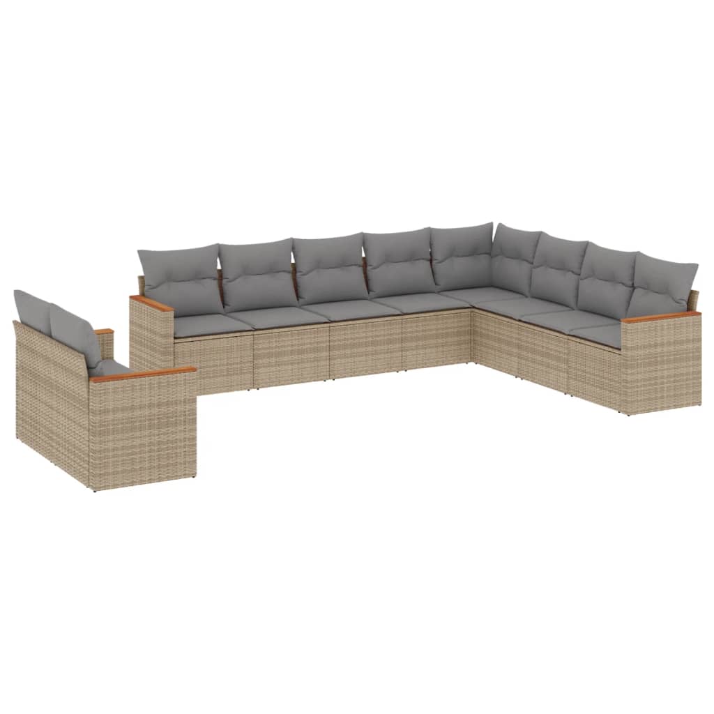 sofasæt til haven 10 dele med hynder polyrattan beige