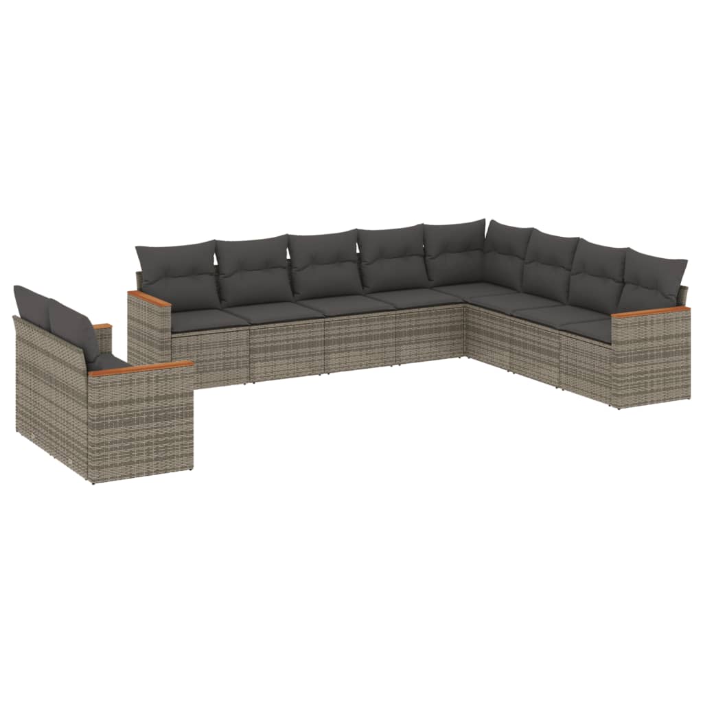sofasæt til haven 10 dele med hynder polyrattan grå