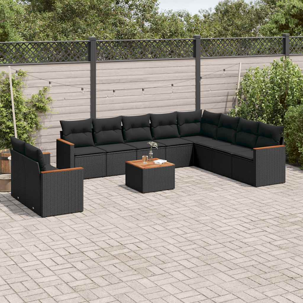 sofasæt til haven 11 dele med hynder polyrattan sort