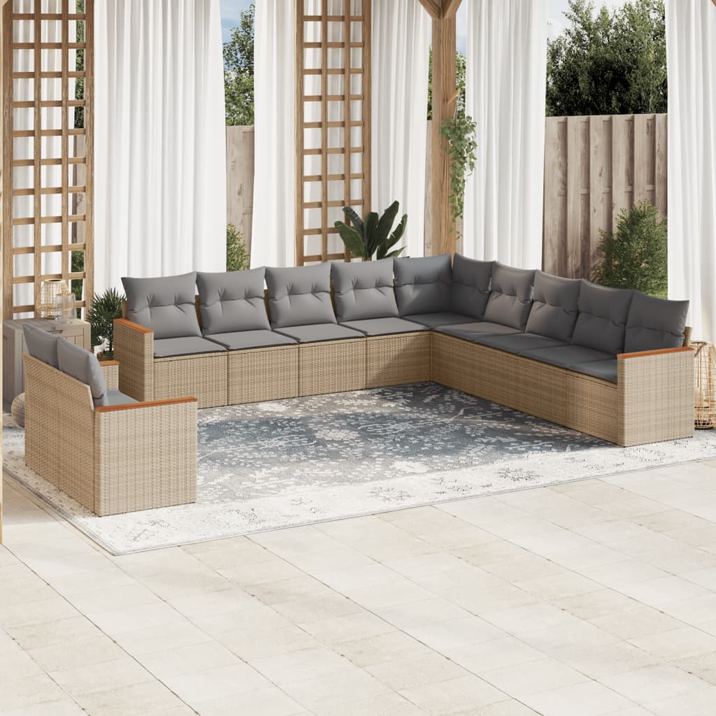 sofasæt til haven 11 dele med hynder polyrattan beige