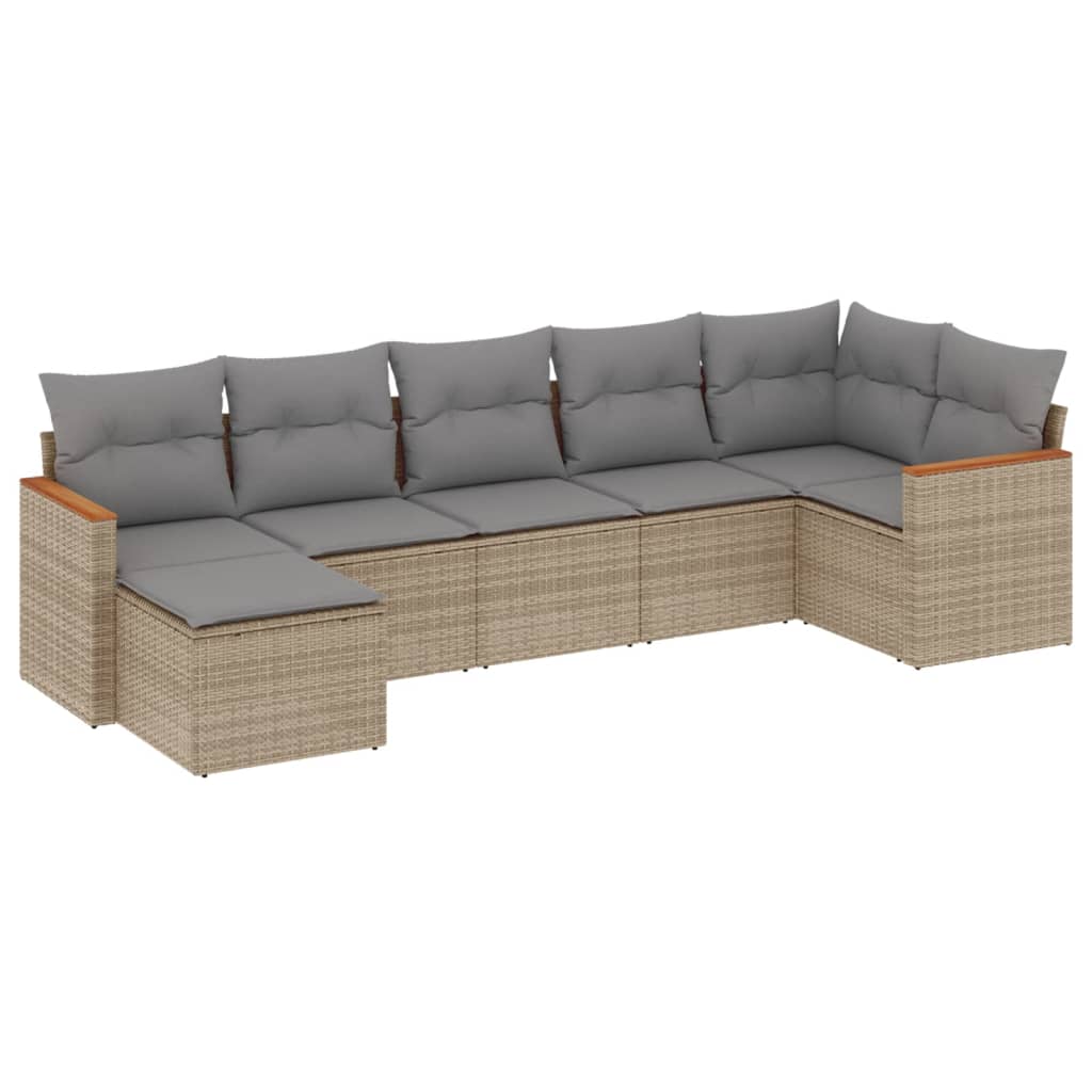 sofasæt til haven 7 dele med hynder polyrattan beige