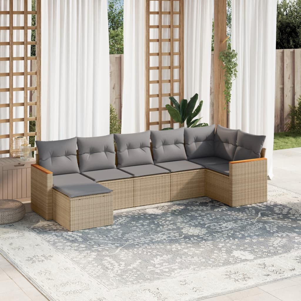 sofasæt til haven 7 dele med hynder polyrattan beige