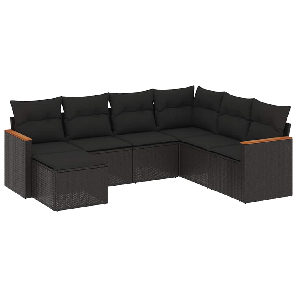 sofasæt til haven 7 dele med hynder polyrattan sort