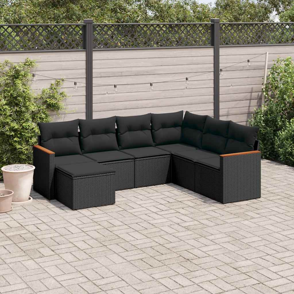 sofasæt til haven 7 dele med hynder polyrattan sort