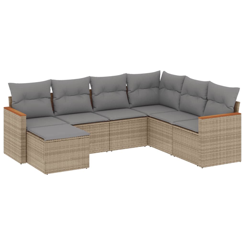 sofasæt til haven 7 dele med hynder polyrattan beige