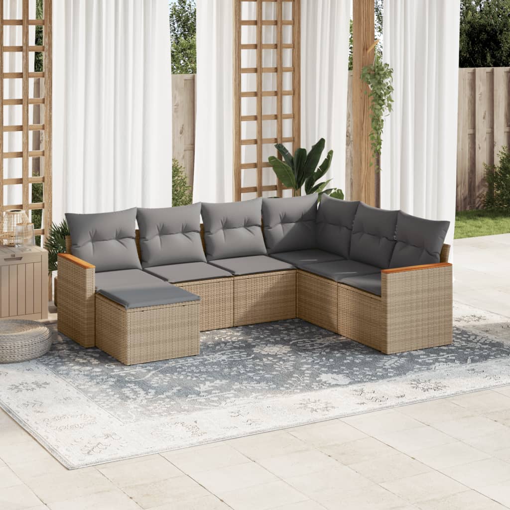 sofasæt til haven 7 dele med hynder polyrattan beige