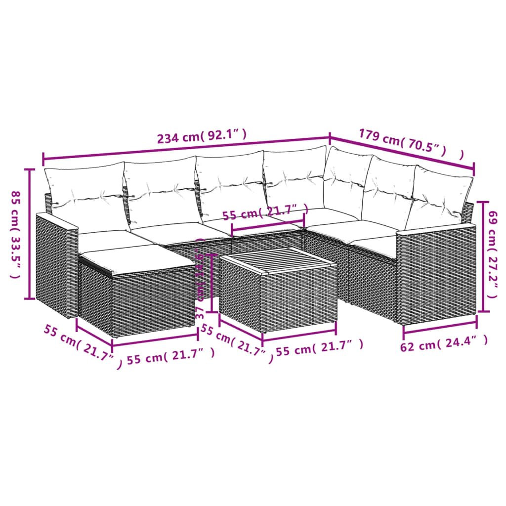 sofasæt til haven 8 dele med hynder polyrattan beige