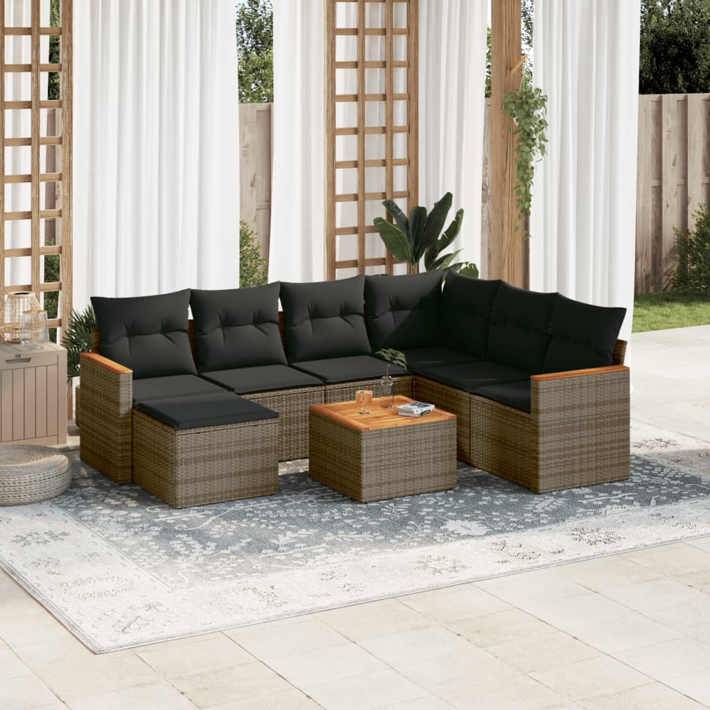 sofasæt til haven 8 dele med hynder polyrattan grå