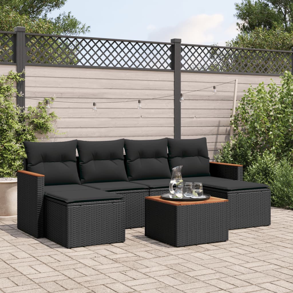 sofasæt til haven 7 dele med hynder polyrattan sort