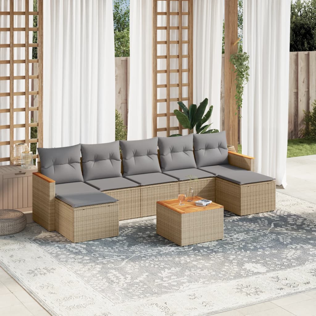 sofasæt til haven 8 dele med hynder polyrattan beige