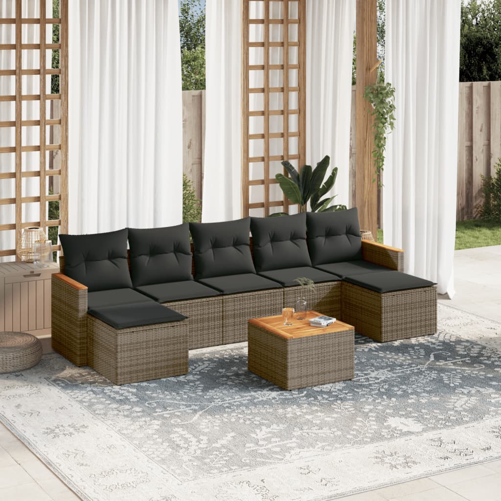 sofasæt til haven 8 dele med hynder polyrattan grå