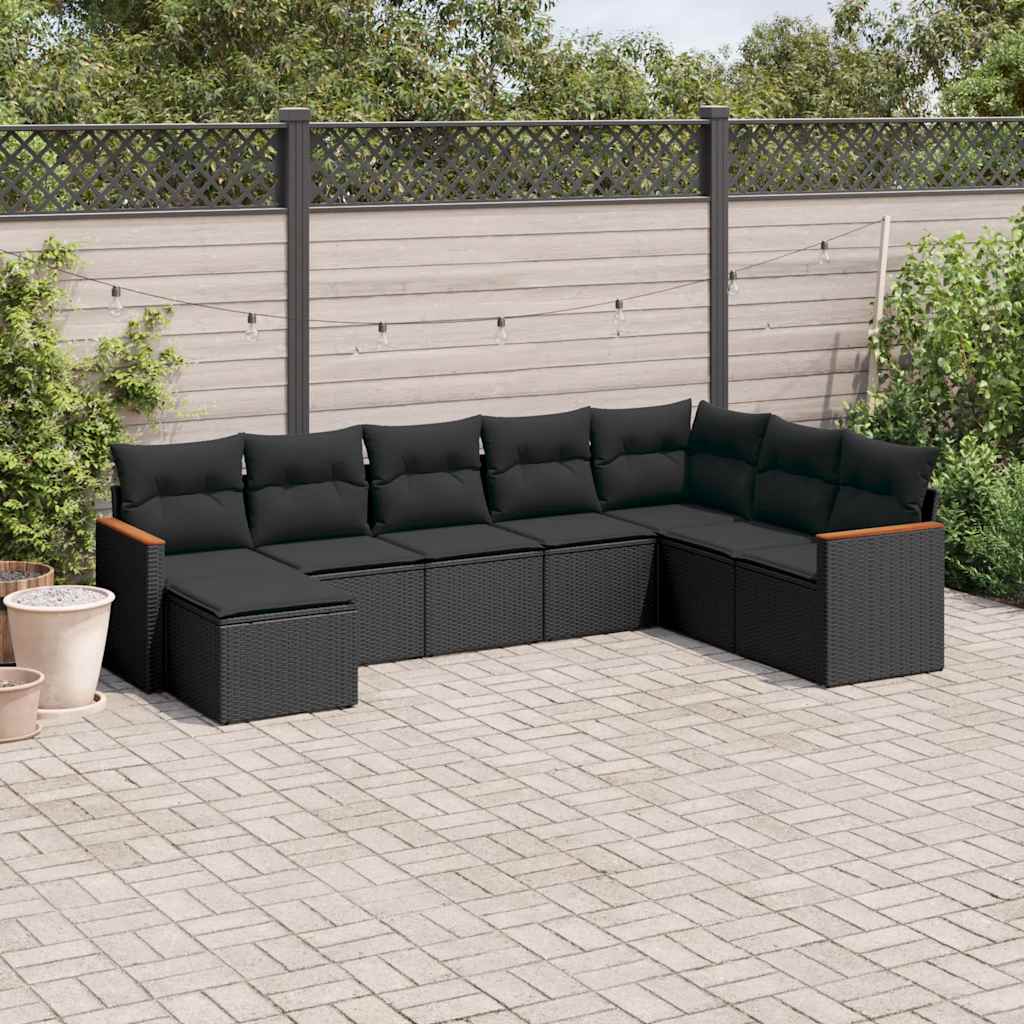 sofasæt til haven 8 dele med hynder polyrattan sort