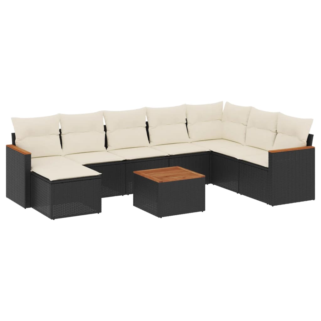 sofasæt til haven 9 dele med hynder polyrattan sort