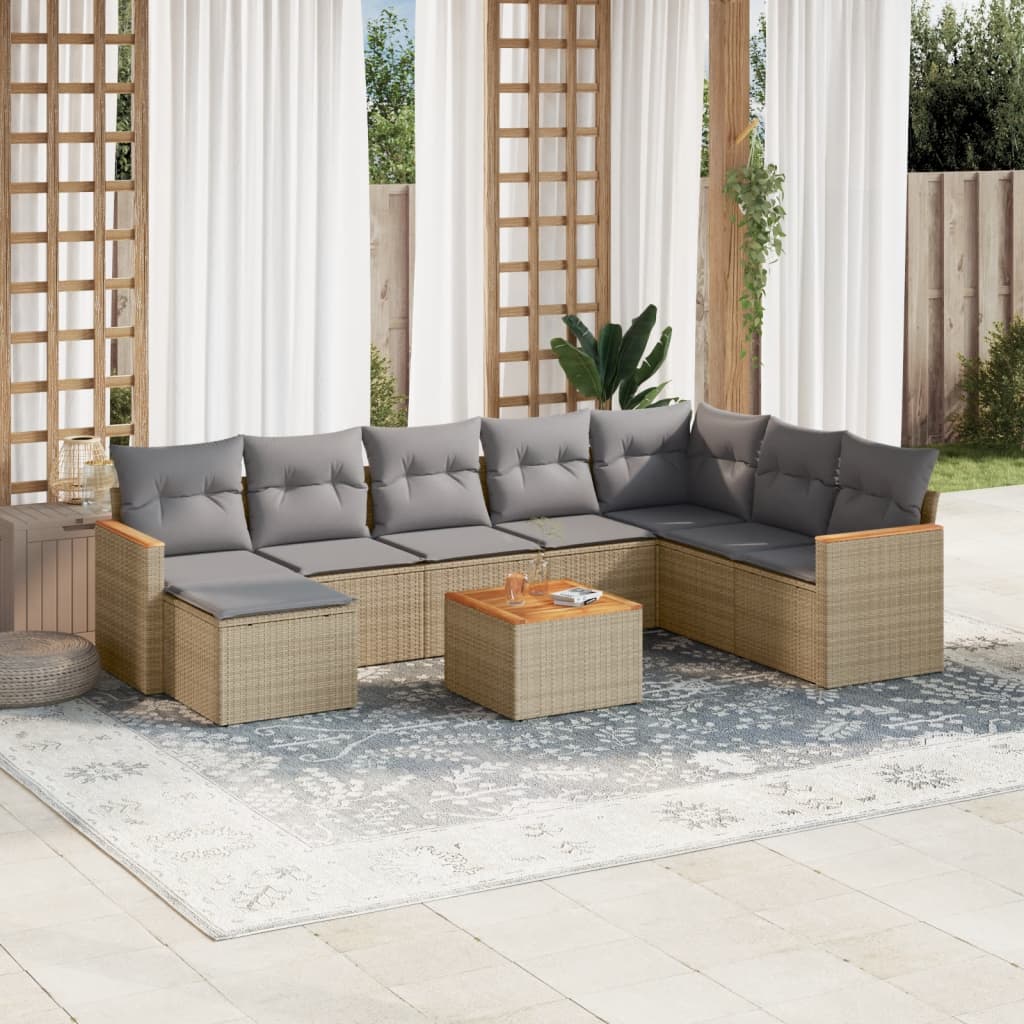 sofasæt til haven 9 dele med hynder polyrattan beige