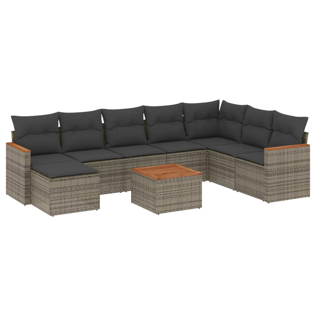 sofasæt til haven 9 dele med hynder polyrattan grå