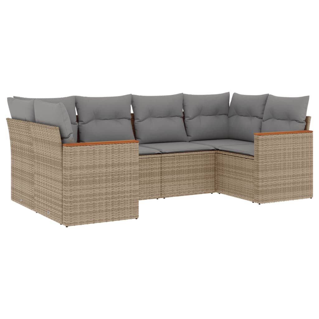 sofasæt til haven 6 dele med hynder polyrattan beige