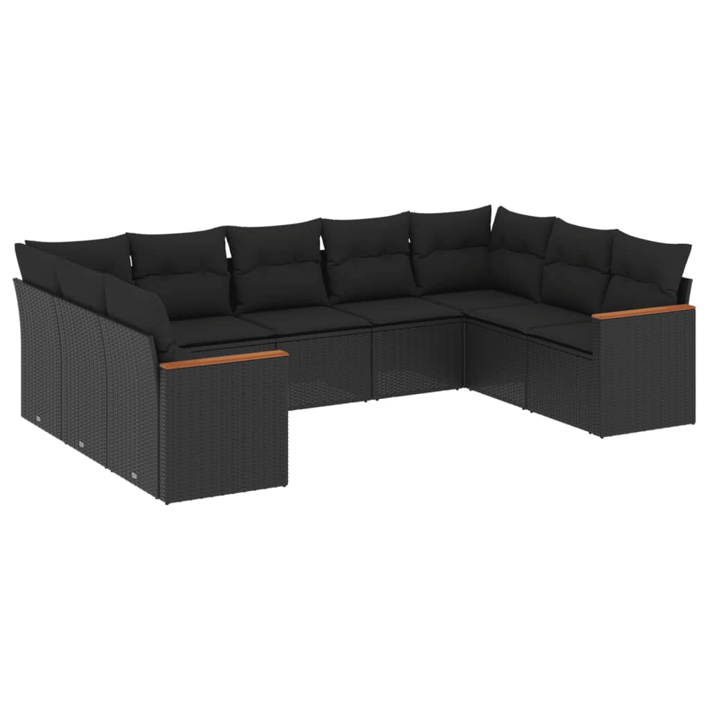 sofasæt til haven 9 dele med hynder polyrattan sort