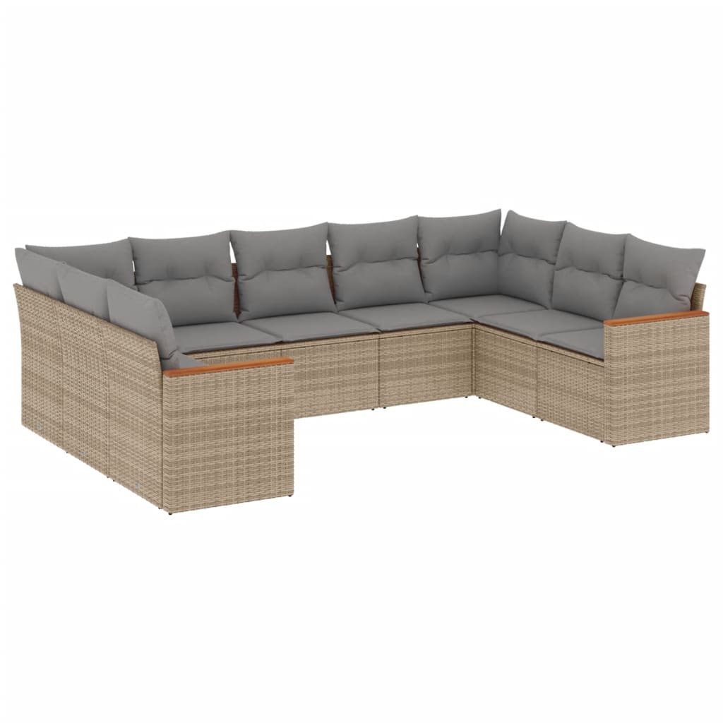 sofasæt til haven 9 dele med hynder polyrattan beige