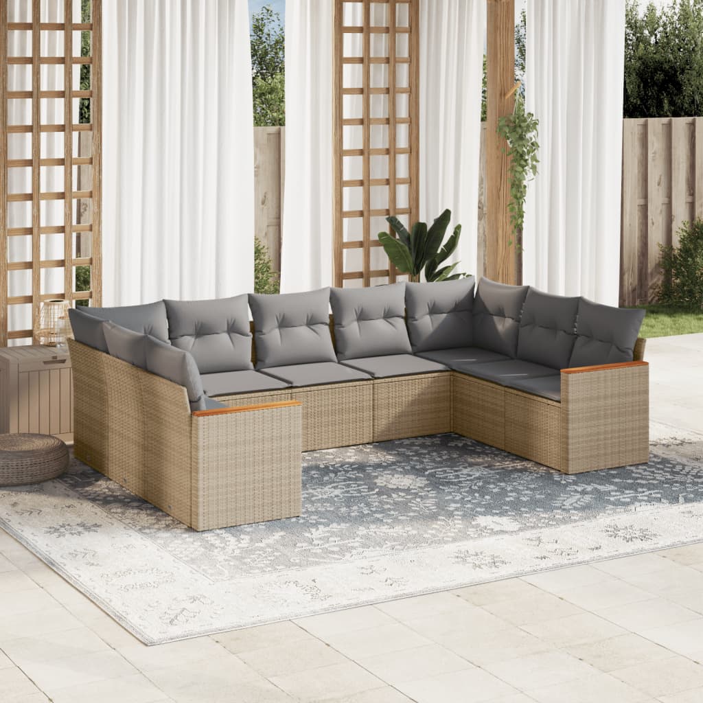 sofasæt til haven 9 dele med hynder polyrattan beige