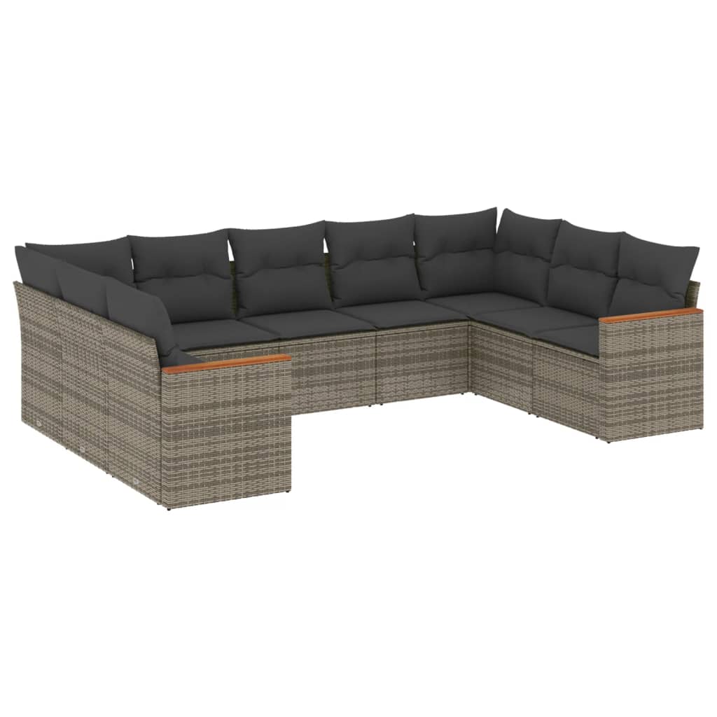 sofasæt til haven 9 dele med hynder polyrattan grå