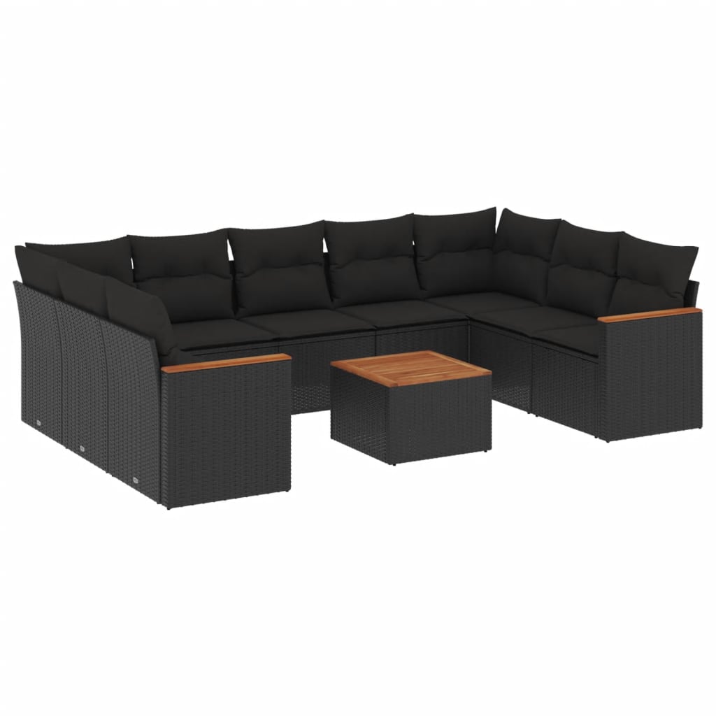 sofasæt til haven 10 dele med hynder polyrattan sort