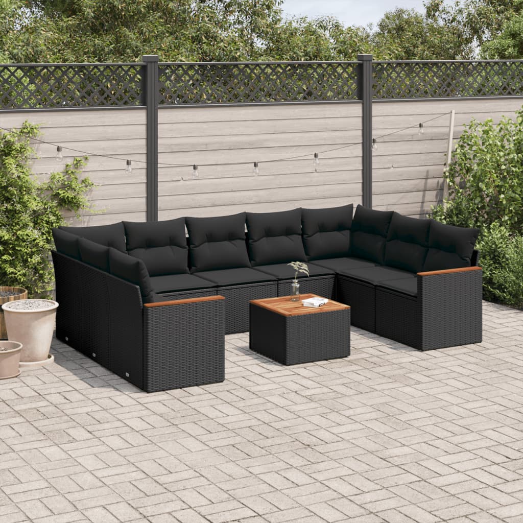 sofasæt til haven 10 dele med hynder polyrattan sort