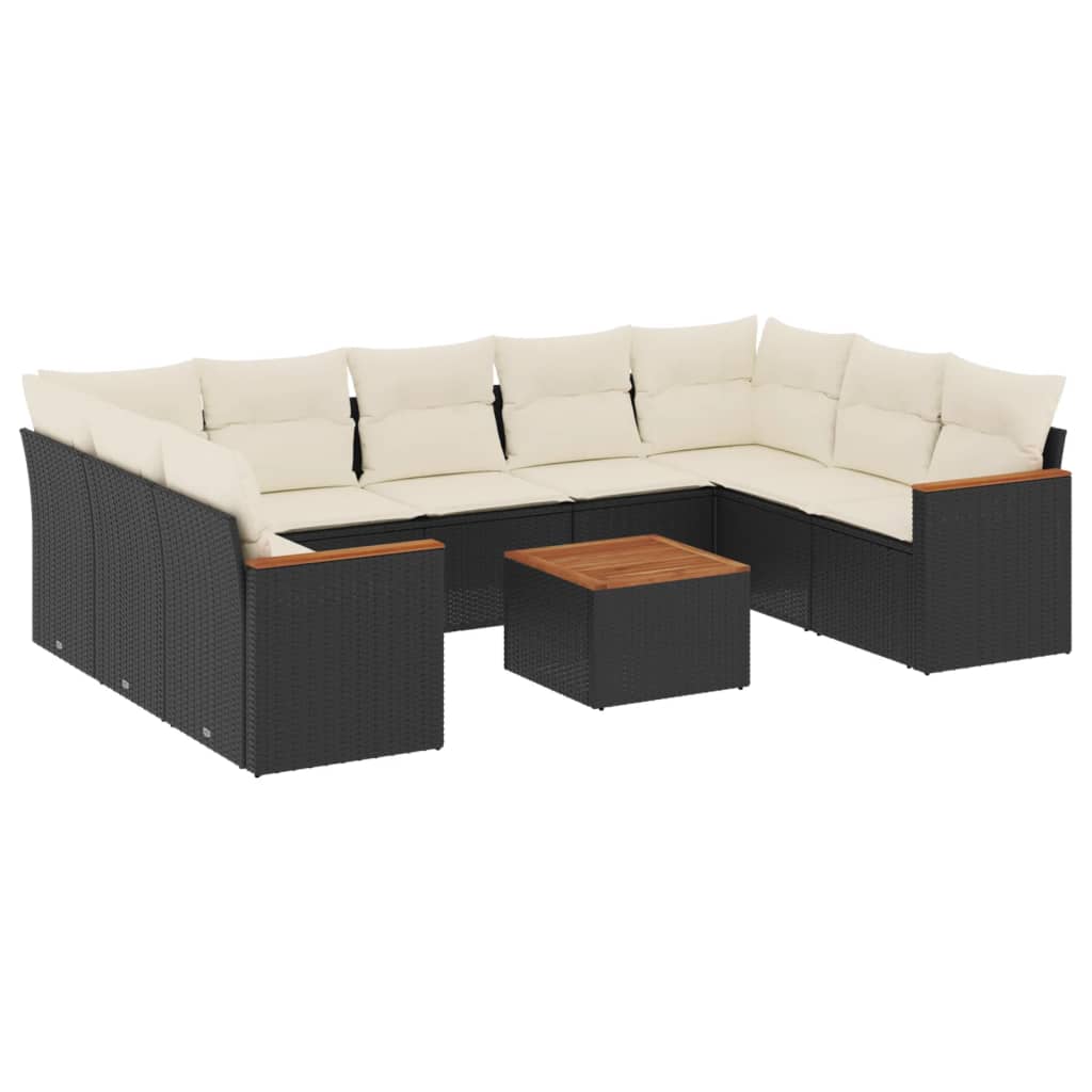 sofasæt til haven 10 dele med hynder polyrattan sort