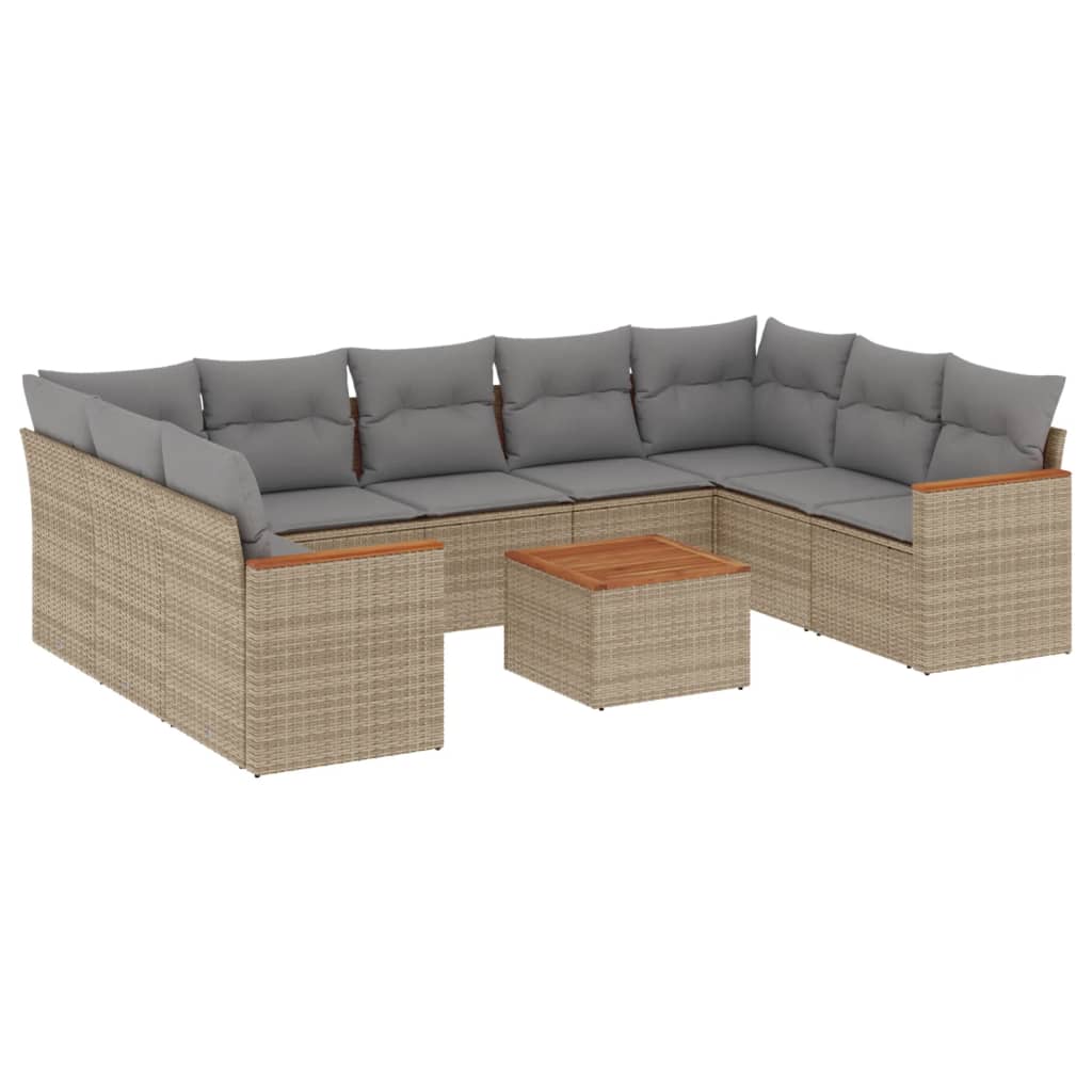sofasæt til haven 10 dele med hynder polyrattan beige