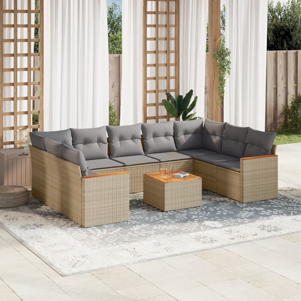 sofasæt til haven 10 dele med hynder polyrattan beige