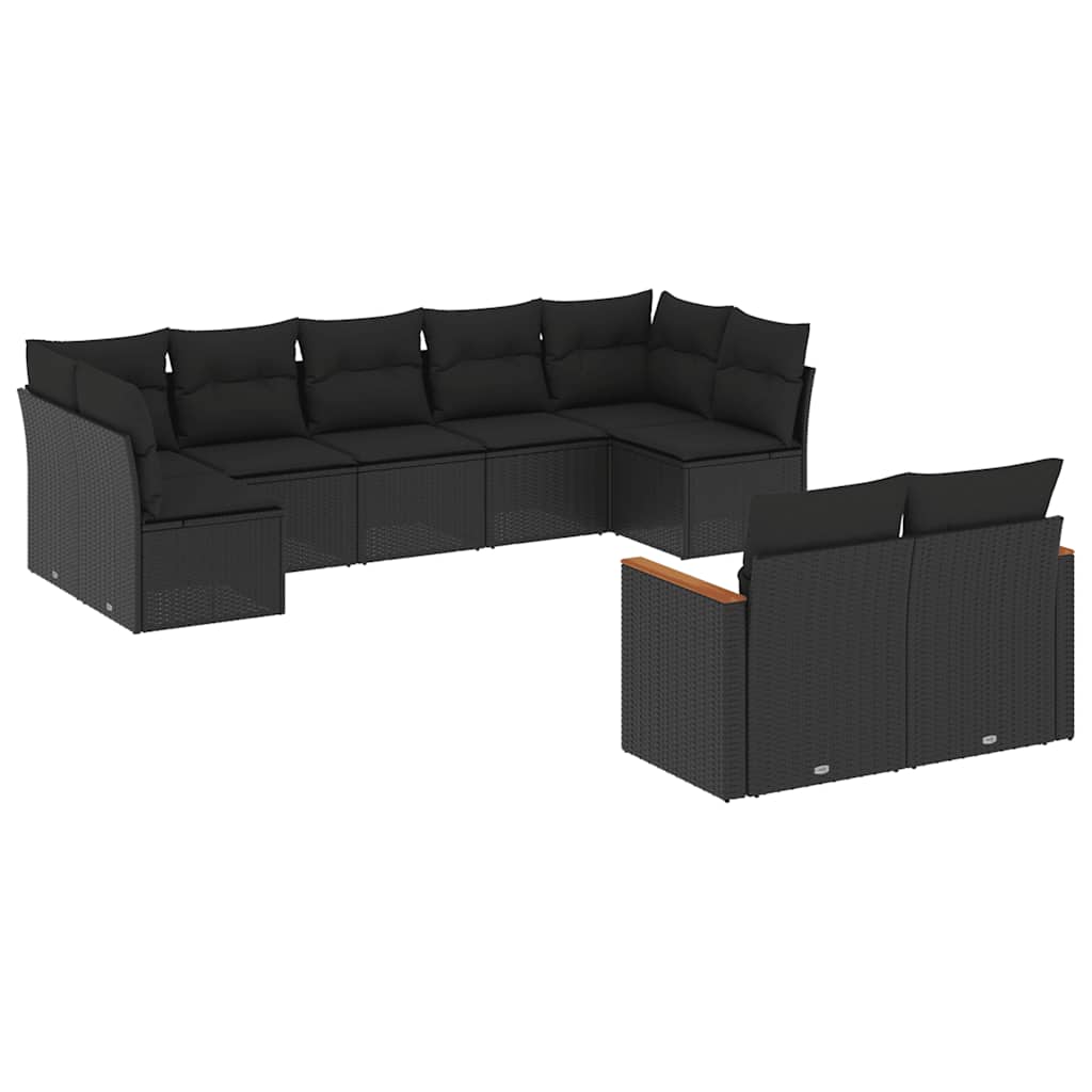 sofasæt til haven 9 dele med hynder polyrattan sort
