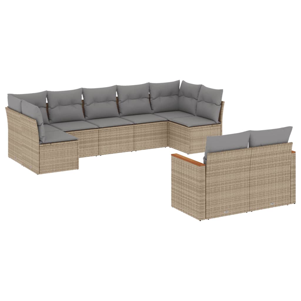 sofasæt til haven 9 dele med hynder polyrattan beige