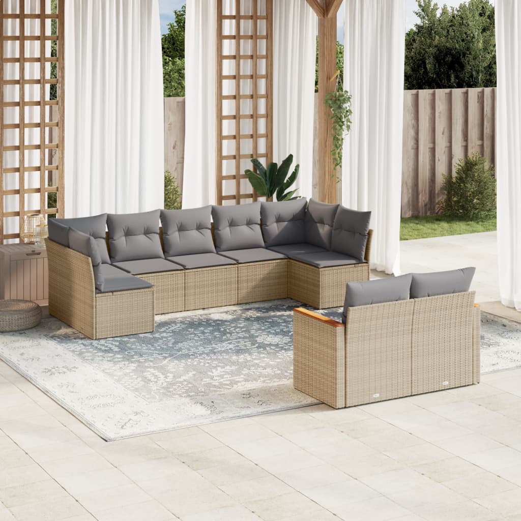 sofasæt til haven 9 dele med hynder polyrattan beige