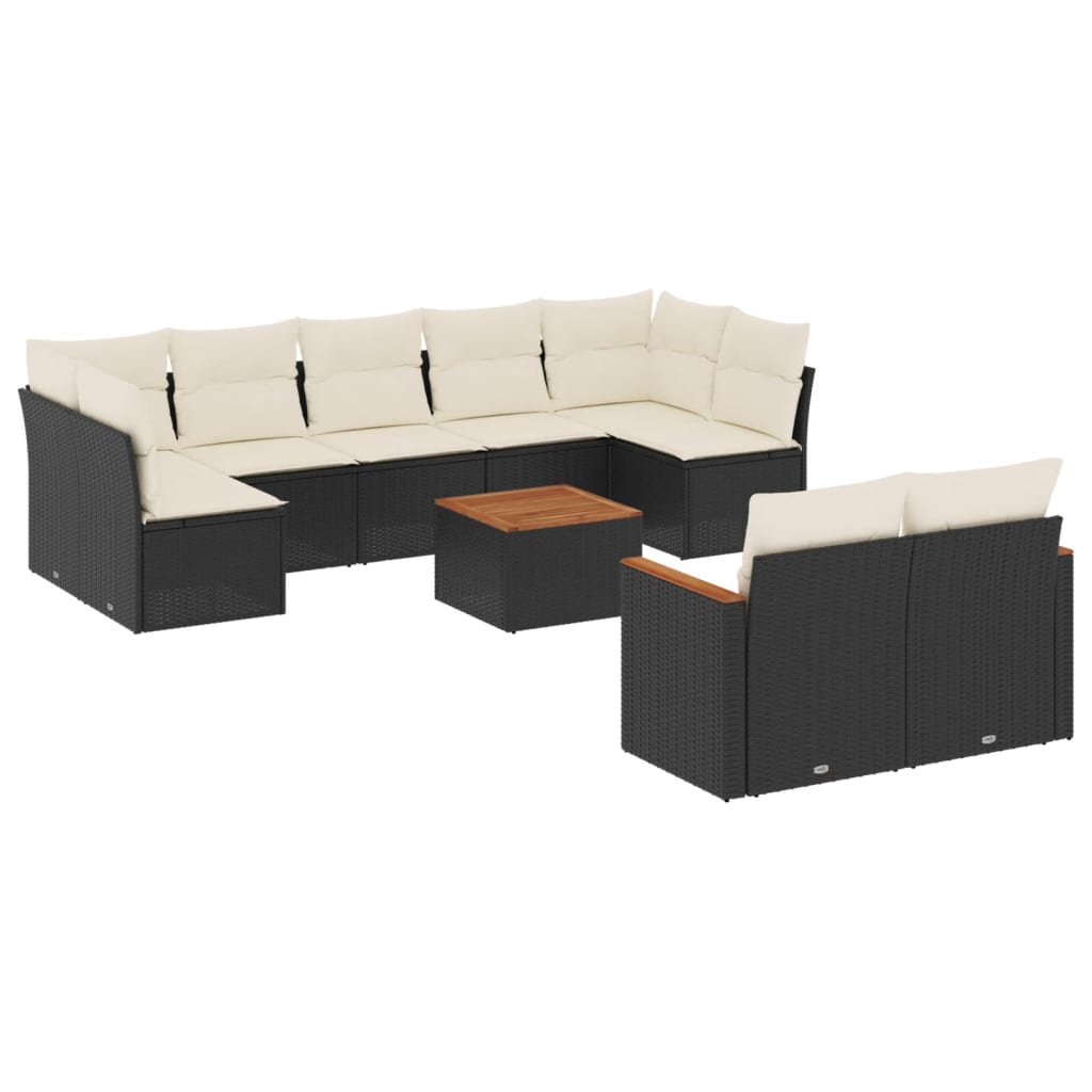 sofasæt til haven 10 dele med hynder polyrattan sort