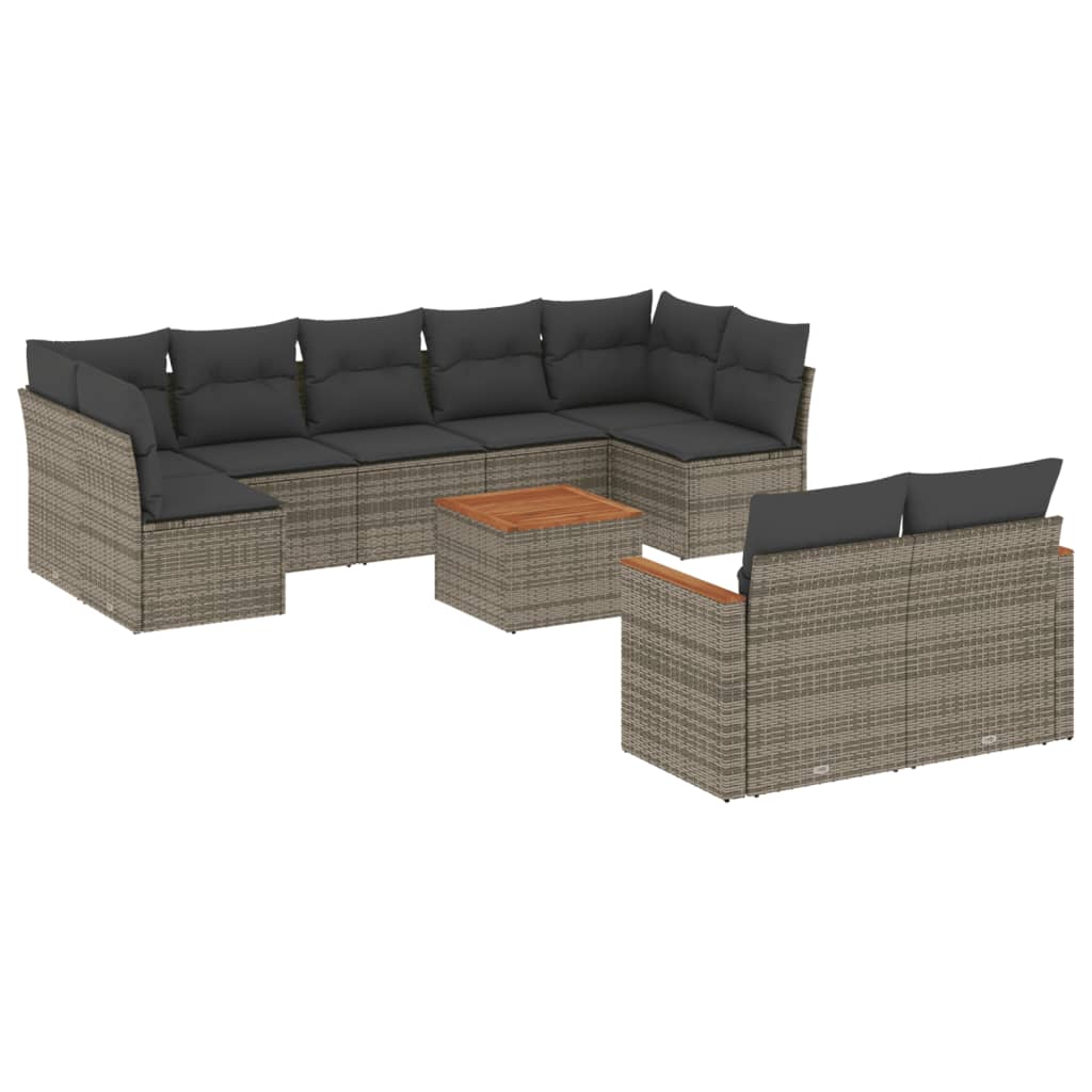 sofasæt til haven 10 dele med hynder polyrattan grå