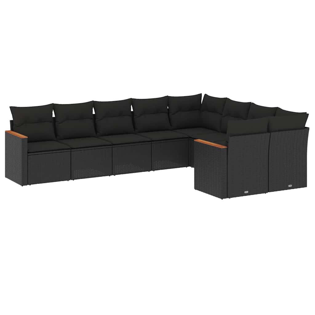 sofasæt til haven 9 dele med hynder polyrattan sort