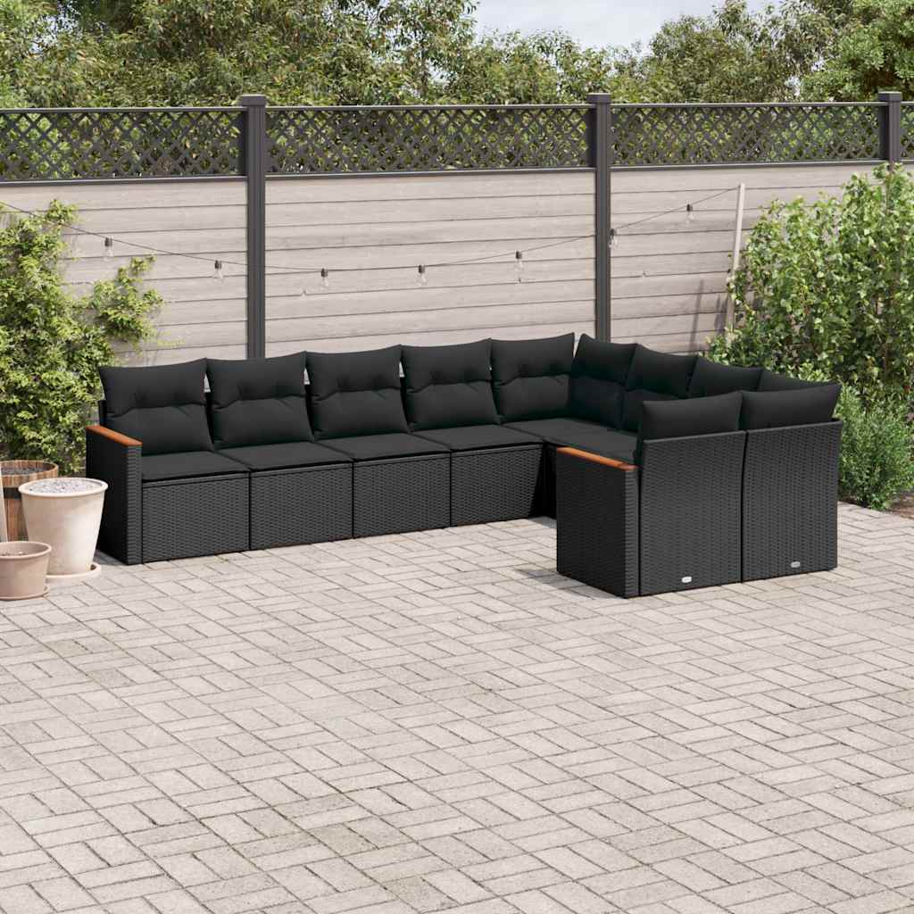 sofasæt til haven 9 dele med hynder polyrattan sort