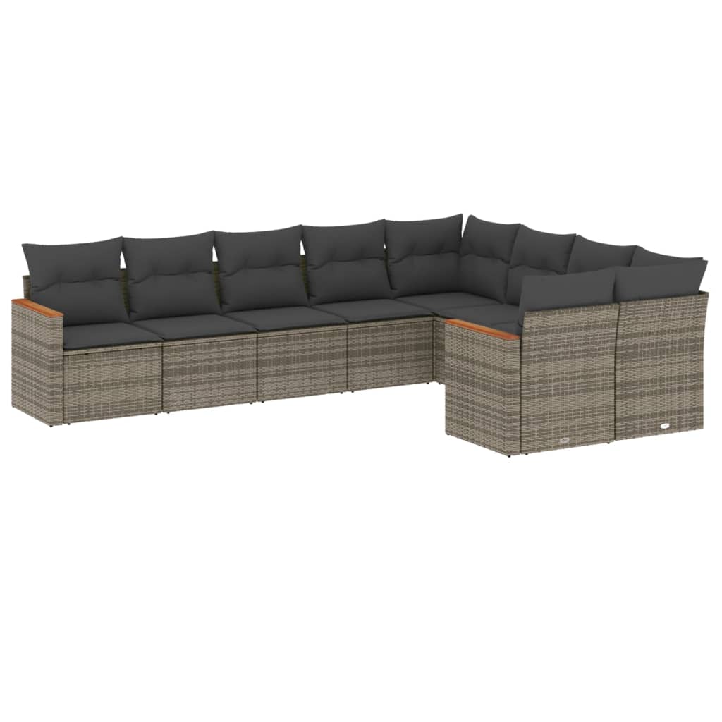sofasæt til haven 9 dele med hynder polyrattan grå