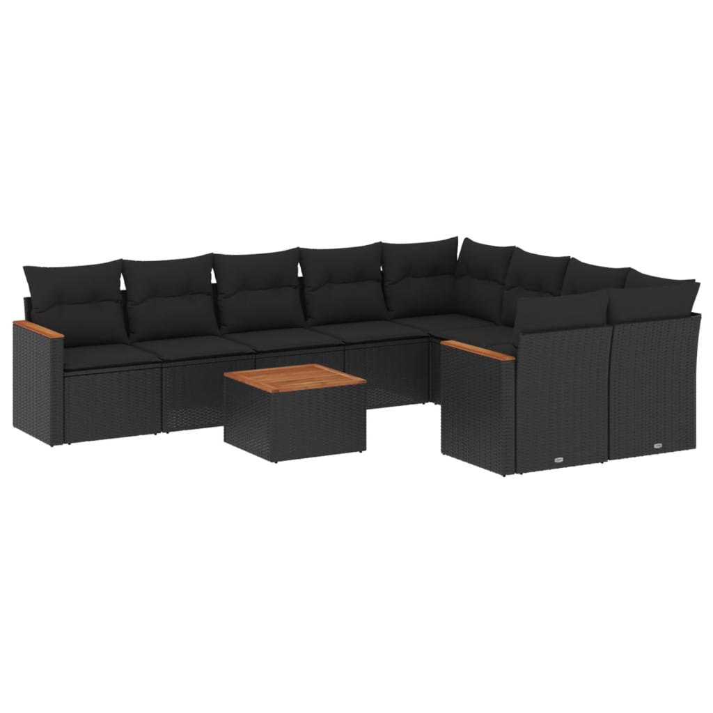 sofasæt til haven 10 dele med hynder polyrattan sort