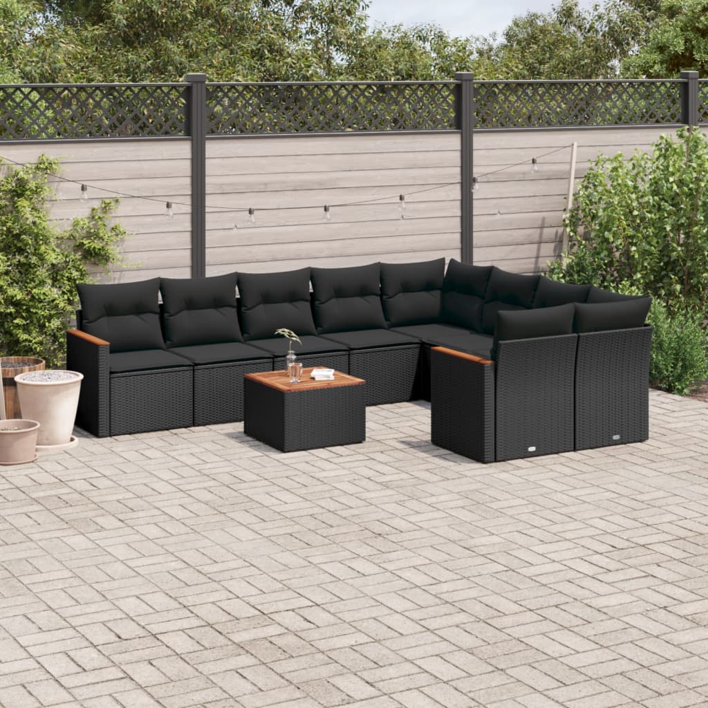 sofasæt til haven 10 dele med hynder polyrattan sort
