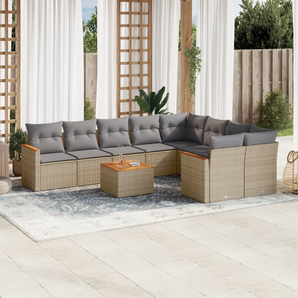 sofasæt til haven 10 dele med hynder polyrattan beige