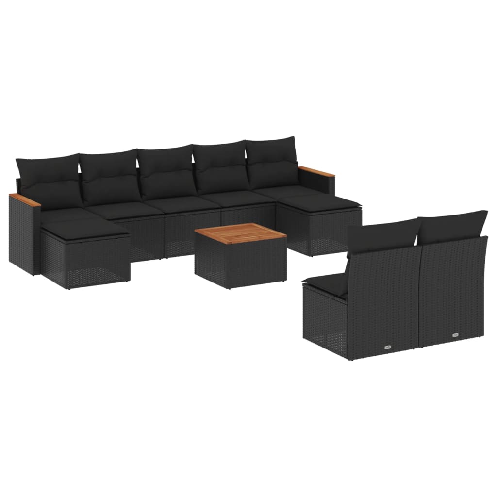 sofasæt til haven 10 dele med hynder polyrattan sort