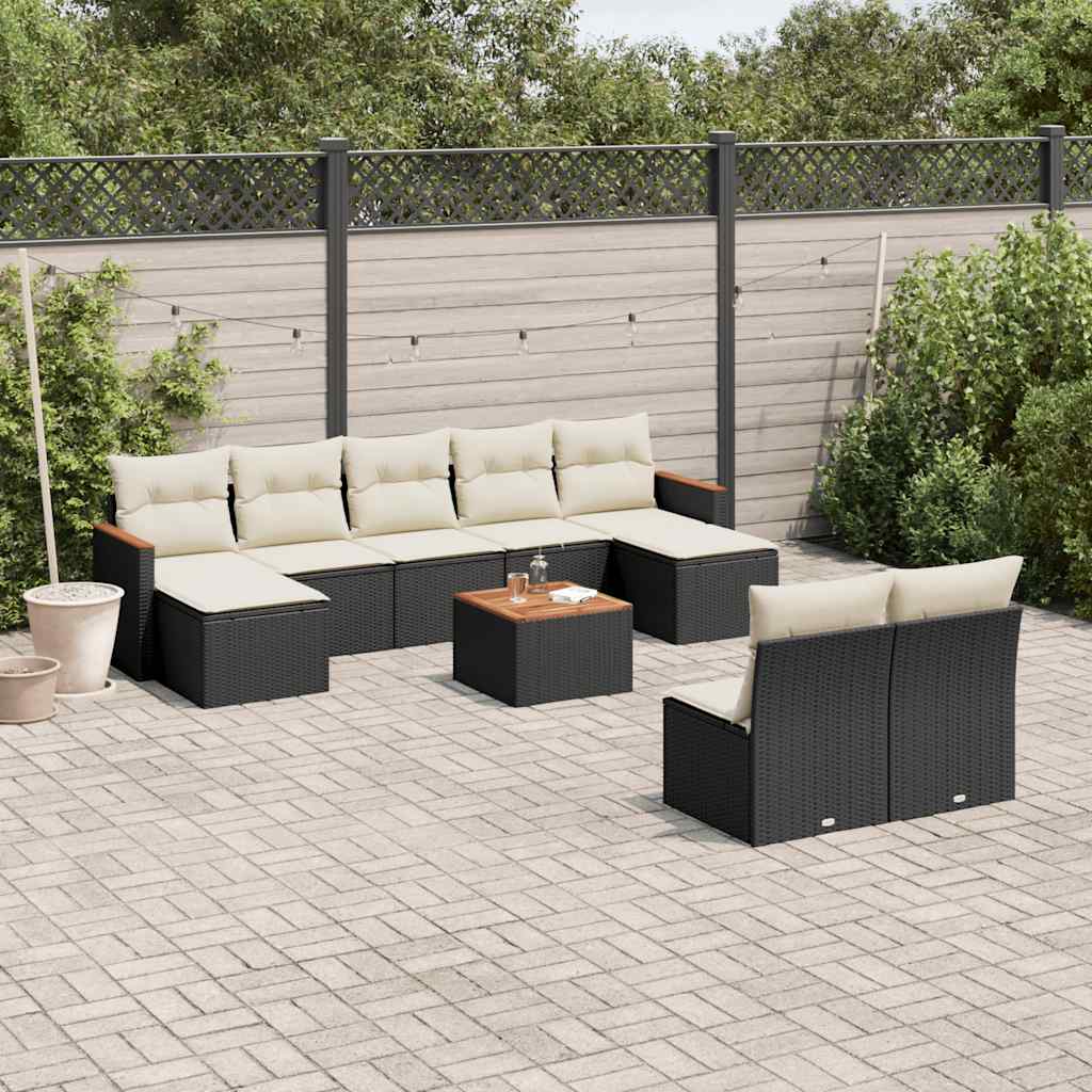 sofasæt til haven 10 dele med hynder polyrattan sort