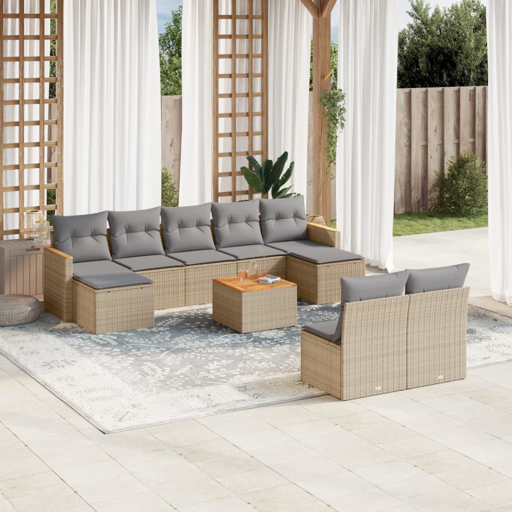 sofasæt til haven 10 dele med hynder polyrattan beige