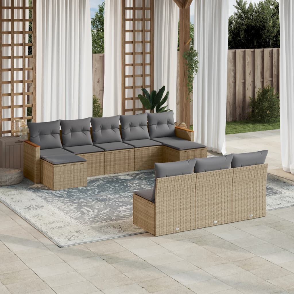 sofasæt til haven 10 dele med hynder polyrattan beige