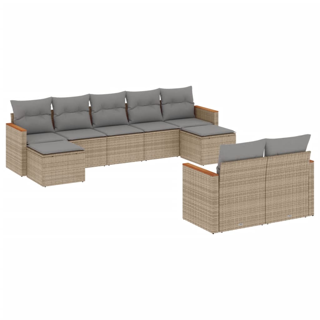 sofasæt til haven 9 dele med hynder polyrattan beige