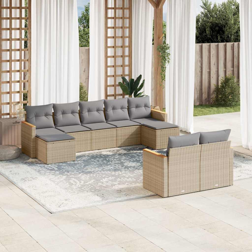 sofasæt til haven 9 dele med hynder polyrattan beige